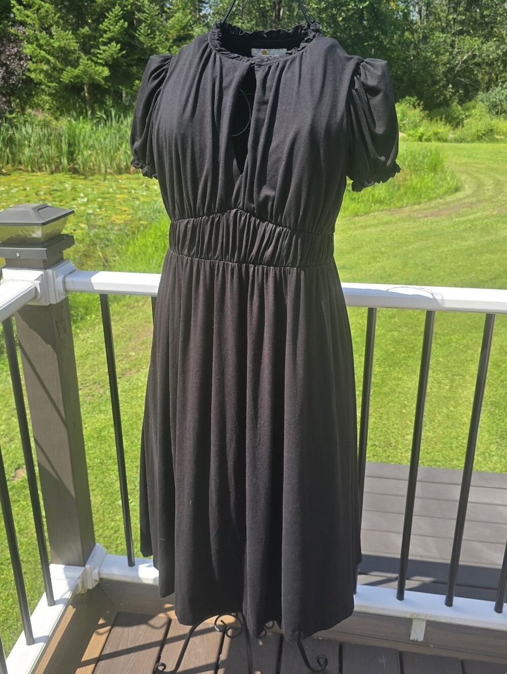 Boden Black Midi Dress with Ruffle Neck, Size 4p, EUC